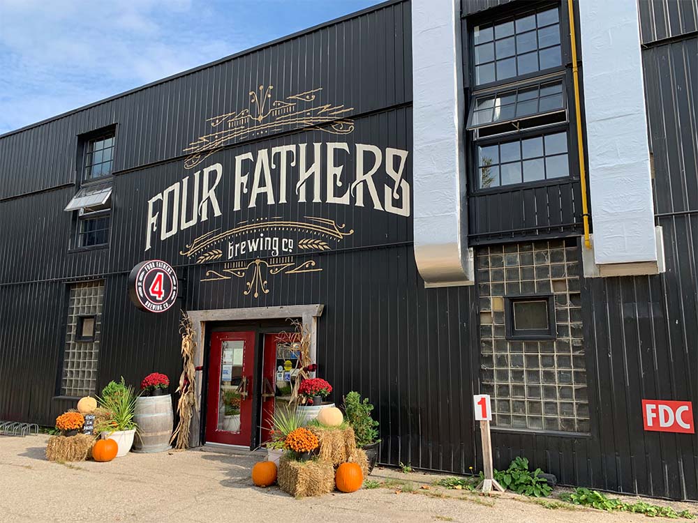 Exterior shot of Four Fathers Brewing building